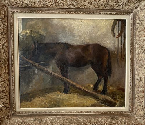 fig 2. Horse in a Stable - Antique Oil Painting