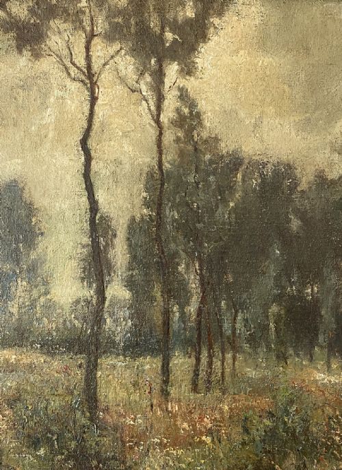 Row of Trees - Antique Oil Painting