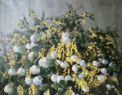 Yellow and White Flowers - Antique Oil Painting