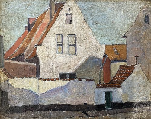 View of a House - Antique Oil Painting