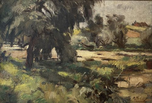 River Landscape - Antique Oil Painting