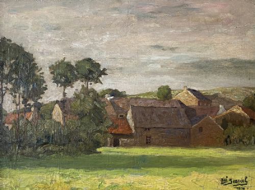 View of a Village - Antique Oil Painting