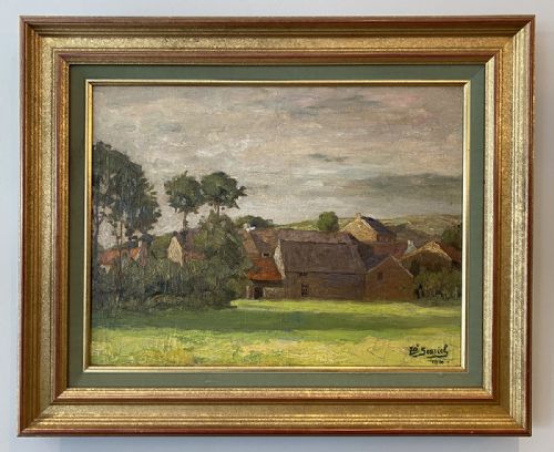 fig 2. View of a Village - Antique Oil Painting