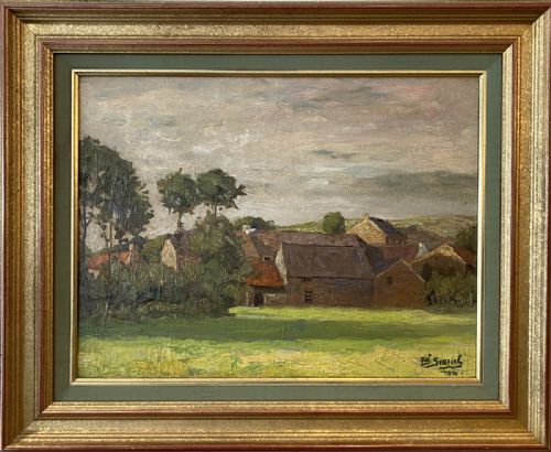 fig 3. View of a Village - Antique Oil Painting