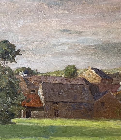 fig 5. View of a Village - Antique Oil Painting