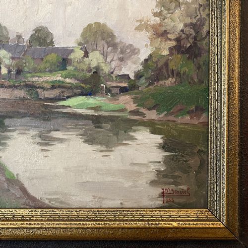 RIVER LANDSCAPE ANTIQUE OIL PAINTING - ADDITIONAL PHOTO 4