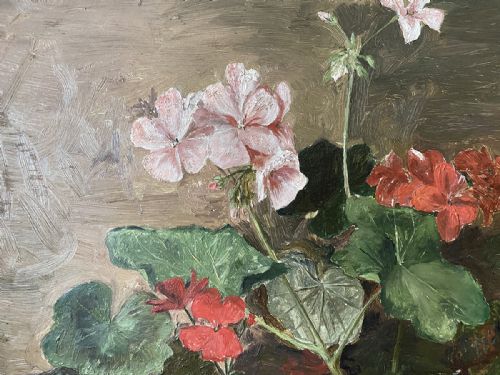 Geraniums - Antique Oil Painting