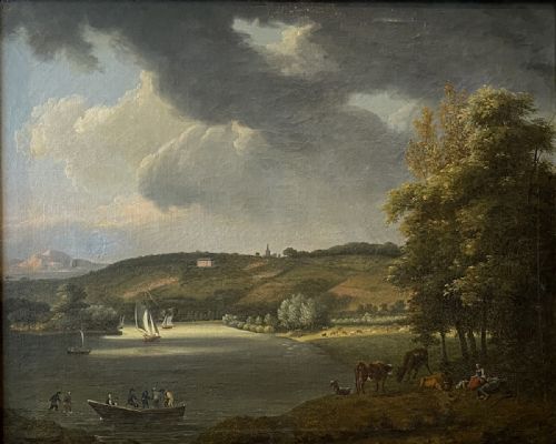 View of a Lake - Antique Oil Painting