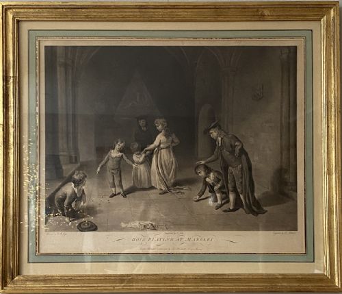 Game of Marbles - Antique Engraving