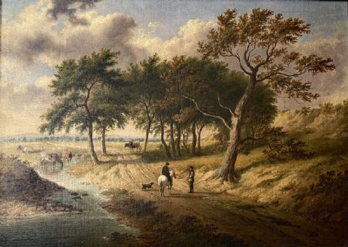 Figures on a Road - Antique Oil Painting