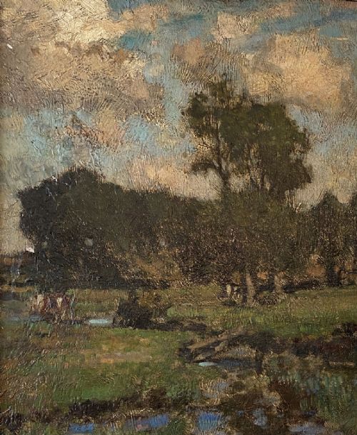 River Landscape - Antique Oil Painting