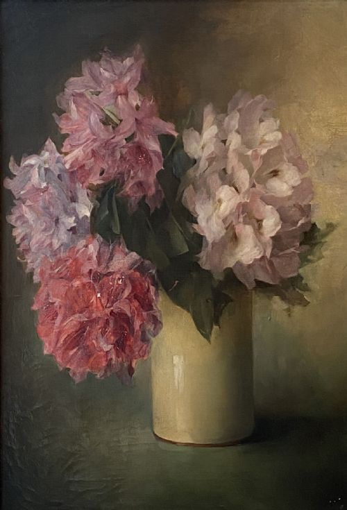 Rhododenderons in a Vase - Antique Oil Painting