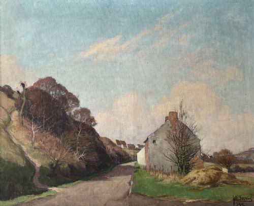 House on the Road - Antique Oil Painting