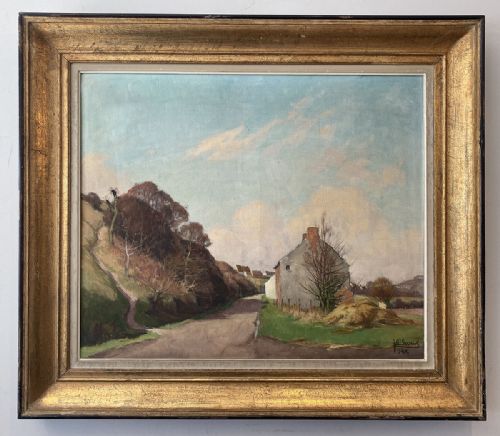 fig 1. House on the Road - Antique Oil Painting