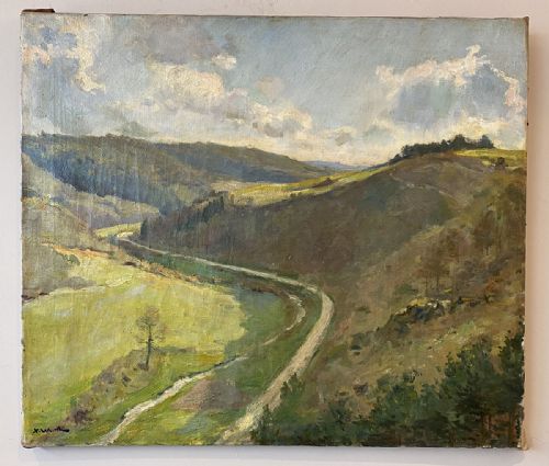 fig 1. Valley Landscape - Antique Oil Painting