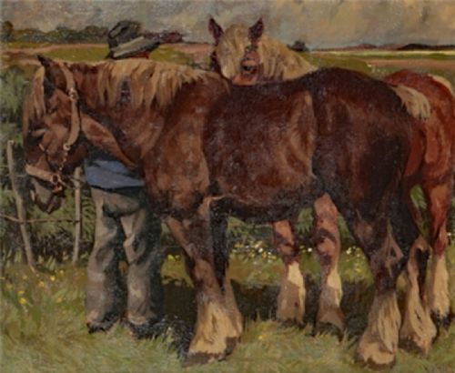 Working Horses - Antique Oil Painting