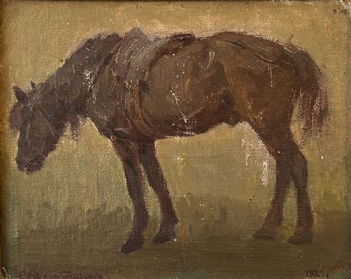 Brown Horse - Antique Oil Painting