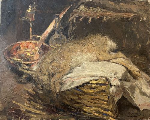 Still Life with Hare - Antique Oil Painting