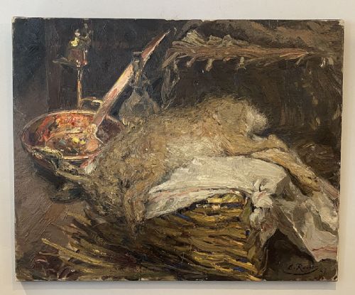 fig 1. Still Life with Hare - Antique Oil Painting