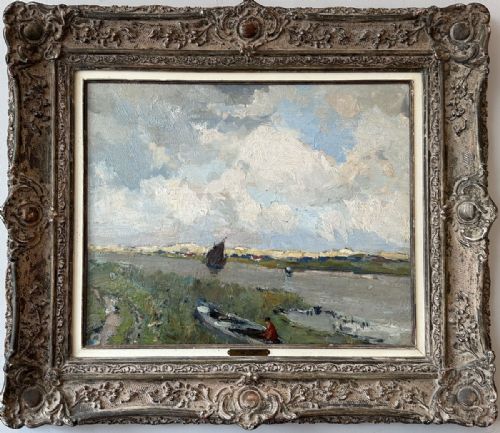 fig 1. View of an Estuary - Antique Oil Painting