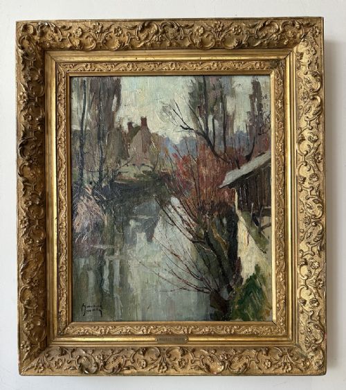 fig 1. View of a River - Antique Oil Painting