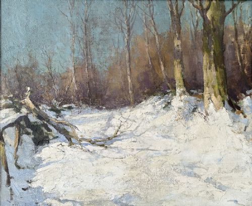 Woodland in Winter - Antique Oil Painting