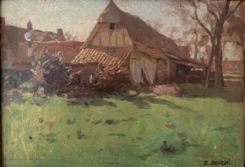 View of a Farm - Antique Oil Painting