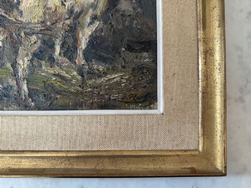 fig 3. Cow in a Barn - Antique Oil Painting