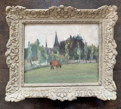 fig 1. Village view in Summer - Antique Oil Painting