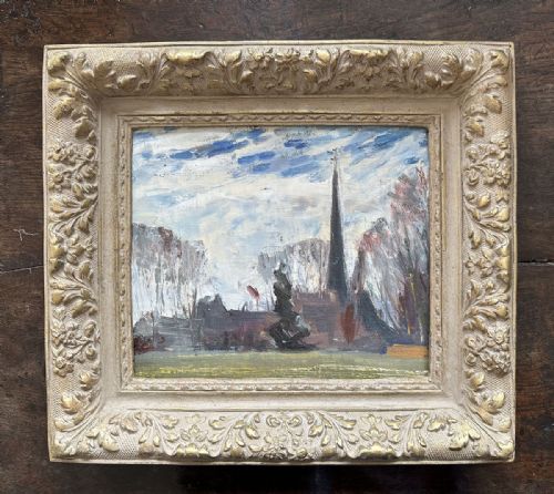 fig 1. View of a Church - Antique Oil Painting