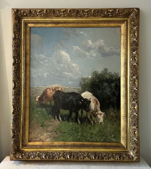 fig 1. Cattle Grazing - Antique Oil Painting