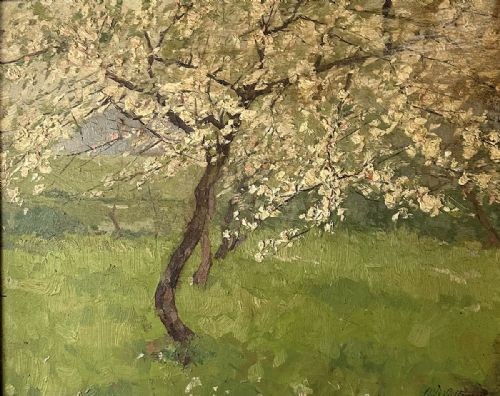 Cherry Tree in Spring - Antique Pol Painting