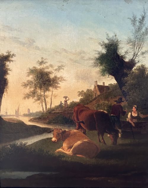 Cattle in a Rural Scene - Antique Oil Painting
