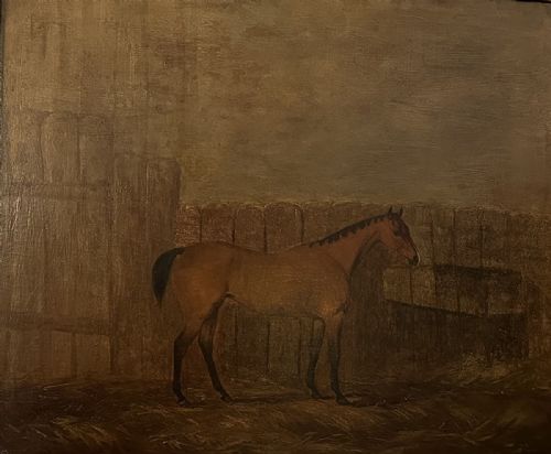 Light Bay Horse - Antique Oil Painting