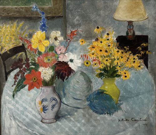 Flowers on a Table - Antique Oil Painting