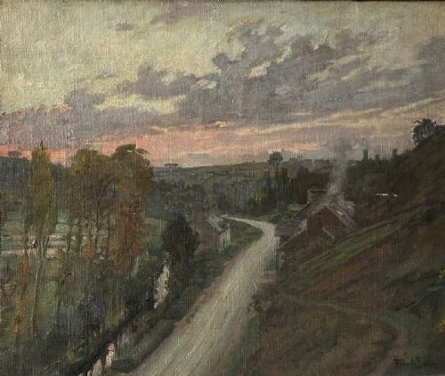 View of a Road - Antique `Oil Painting