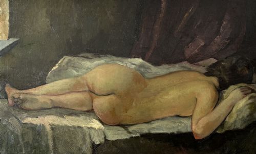 Reclining Nude - Antique Oil Painting