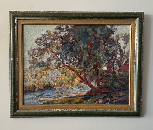 fig 1. River Landscape - Antique Oil Painting