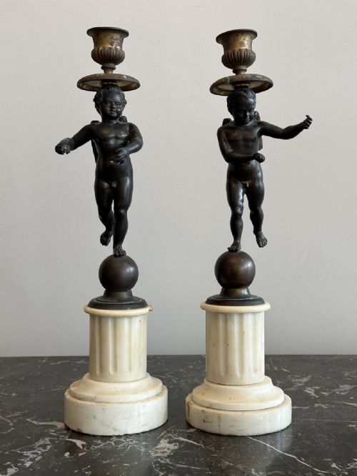 Pair of French Cherub Candlesticks
