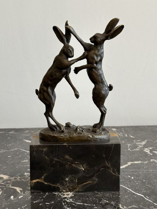 Pair of Bronze Boxing Hares