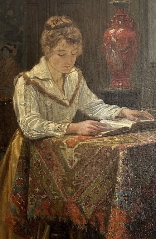 fig 2. Portrait of a Lady Reading - Antique Oil Painting