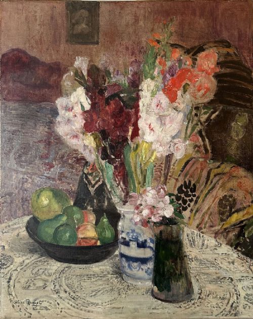 Still Life with Fruit and Flowers - Antique Oil Painting