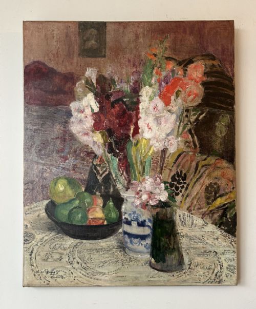 fig 1. Still Life with Fruit and Flowers - Antique Oil Painting