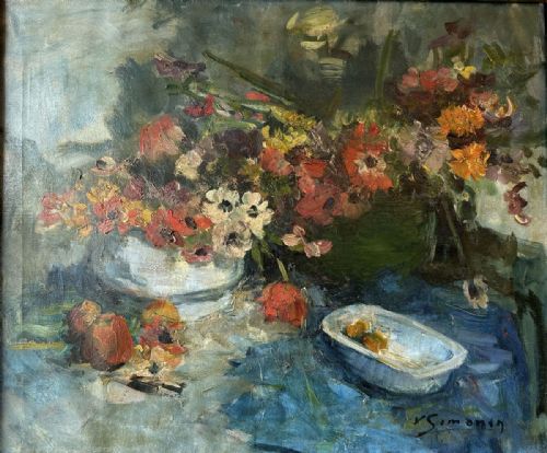 Vase of Flowers - Antique Oil Painting