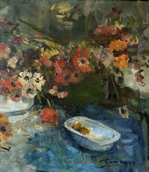 fig 2. Vase of Flowers - Antique Oil Painting