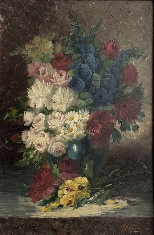 Vase if Flowers - Antique Oil Painting