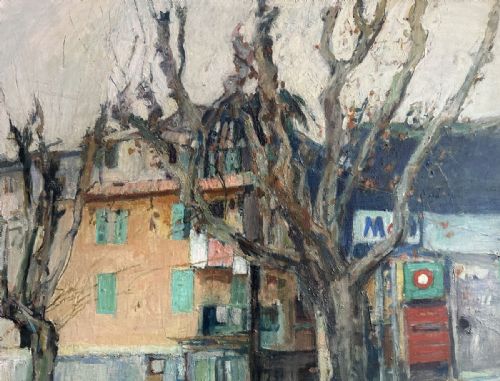 Plane Trees in Menton - Antique Oil Painting
