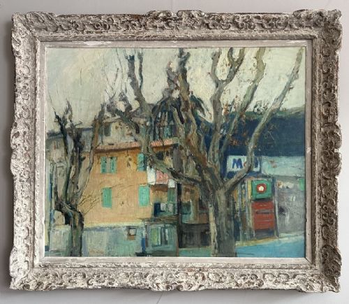 fig 1. Plane Trees in Menton - Antique Oil Painting