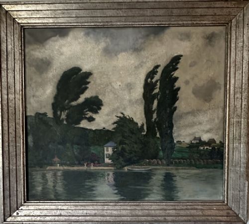 fig 1. Poplars on the Meuse - Antique Oil Painting