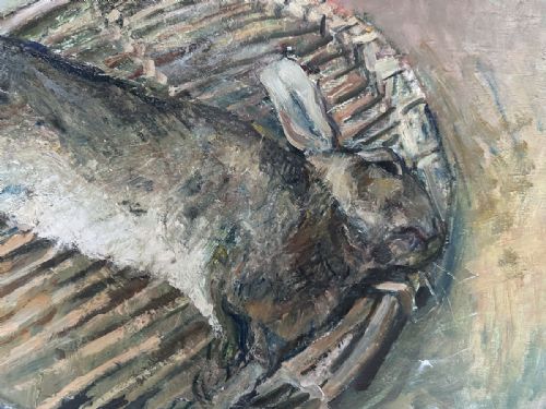 RABBIT ANTIQUE OIL PAINTING - ADDITIONAL PHOTO 1